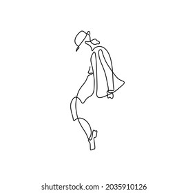 Vector isolated moon dance dancer one line single line drawing. Line art graphic poster element moonwalk man dancer.