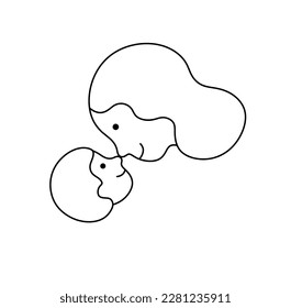 Vector isolated mother   son kissing heads side view colorless black   white contour line easy drawing