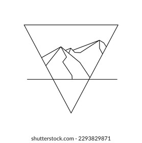 Vector isolated mountains inside triangle shape colorless black and white contour line easy drawing