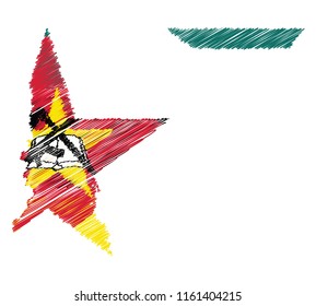 Vector of isolated Mozambique map with the flag. Engraving style hatching pen pencil painting illustration concept.