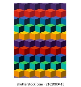 Vector isolated multicolor geometric abstraction lots of cubes in vertical rectangle