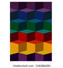 Vector isolated multicolor geometric abstraction lots of cubes in vertical rectangle