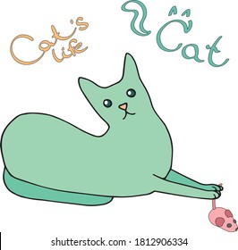 vector isolated multicolored cat. a set of toys for cats and cats. a set of funny cats for a positive design. funny cat caught a mouse.