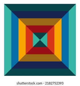 Vector isolated multicolored geometric abstraction striped square divided in four parts by diagonals 