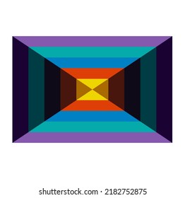 Vector isolated multicolored geometric abstraction striped rectangle divided in four parts by diagonals 