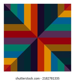 Vector isolated multicolored geometric abstraction striped square divided in four parts by diagonals 