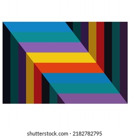 Vector isolated multicolored geometric abstraction rainbow striped steps stairs in horizontal rectangle