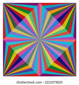 Absorción geométrica multicolor aislada en abstracto cuadrado de geometría mínima rayada de ilusión óptica cuadrada