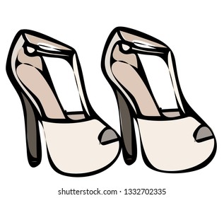 vector isolated, multicolored sketch of women shoes