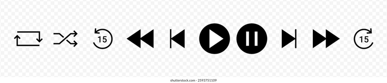 Vector isolated Music Player interface icon set in black color