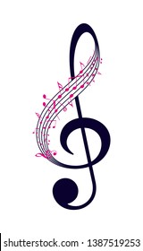 Vector isolated music treble clef with notes