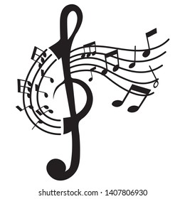 Vector isolated music treble clef with notes 