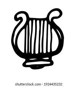 vector isolated musical instrument LYRE hand drawn in doodle style with black line on white background for design template