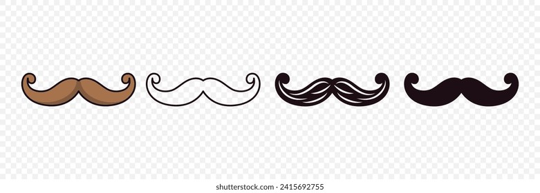 Vector Isolated Mustache Set. Face Party Decoration for Portrait, Stencil. Cartoon Flat Illustration, Santa Claus Mustache Shape, Silhouette. Fathers Day Symbol