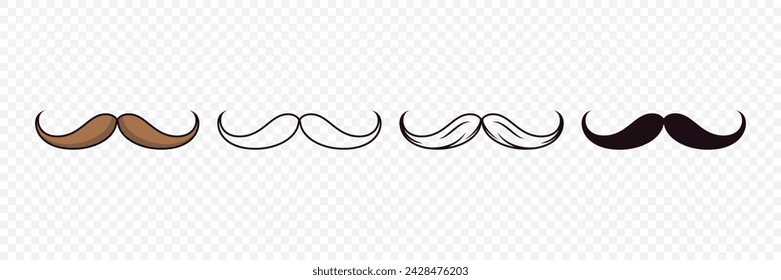 Vector Isolated Mustache Set. Face Party Decoration for Portrait, Stencil. Cartoon Flat Illustration, Santa Claus Mustache Shape, Silhouette. Fathers Day Symbol