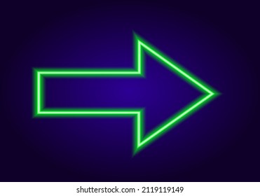 Vector isolated neon arrow green to dark blue. bright glowing green arrow . isolated arrow color line for design template