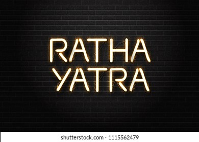 Vector isolated neon sign of Ratha Yatra logo for decoration and covering on the wall background. Concept of Happy Jagannath Festival.