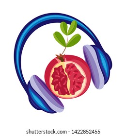 Vector isolated object. Garnet in the headphones. Transparent background.