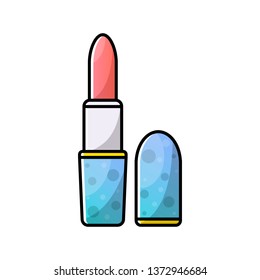 Vector isolated object on white background in linear style. Logo, accessory icon for beautiful face makeup. Red lipstick, gloss, tint