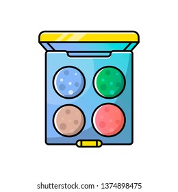 Vector isolated object on white background in linear style. Logo, accessory icon for a beautiful make-up palette of multi-colored eye shadow