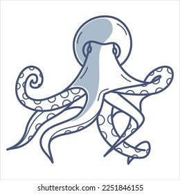 Vector isolated octopus blue line with part fill.