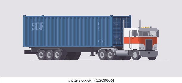 Vector isolated old american semi truck with semi trailer container