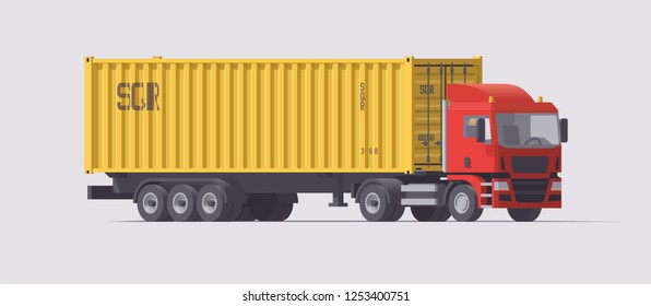 Vector isolated old europwan semi truck with semi trailer container