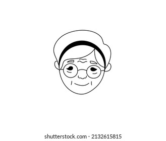 Vector Isolated Old Granny Head Colorless Black And White Contour Line Drawing