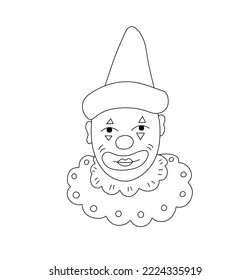 Vector isolated old man clown in hood colorless black and white contour line easy drawing