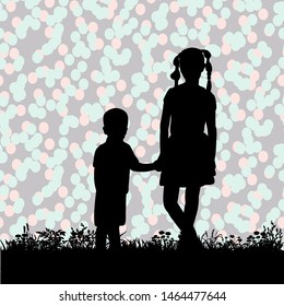 vector isolated on the background silhouette of children in nature