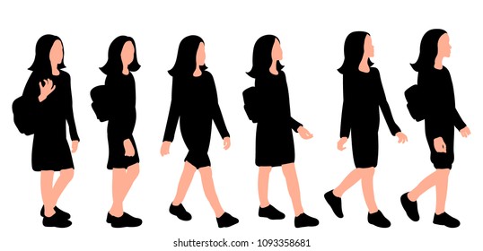 vector, isolated, on white background, silhouette girl goes, set