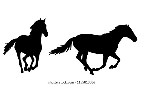 vector, isolated on white background black silhouette horse running
