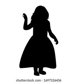 vector, isolated, on a white background black silhouette little girl in a dress