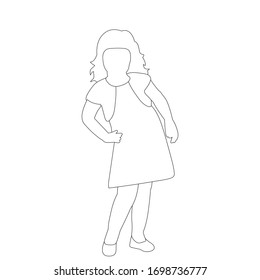 vector, isolated, on a white background, outline sketch child, icon, girl in a dress