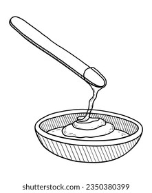 VECTOR ISOLATED ON A WHITE BACKGROUND DOODLE ILLUSTRATION OF A SHOVEL WITH A FLOWING PASTE FOR SUGARING INTO A CONTAINER