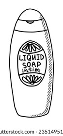 VECTOR ISOLATED ON A WHITE BACKGROUND DOODLE ILLUSTRATION OF LIQUID SOAP FOR INTIMATE PLACES