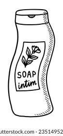 VECTOR ISOLATED ON A WHITE BACKGROUND DOODLE ILLUSTRATION OF LIQUID SOAP FOR INTIMATE PLACES