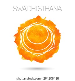 Vector isolated on white background illustration one of the seven chakras - Swadhisthana, the symbol of Hinduism, Buddhism. Watercolor hand painted texture. For design, associated with yoga and India.