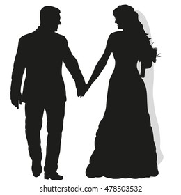 vector, isolated on a white background, the silhouette of the bride and groom holding hands wedding