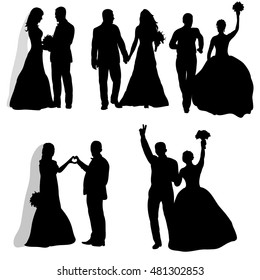 vector, isolated on white background, wedding set of bride and groom, wedding,silhouettes