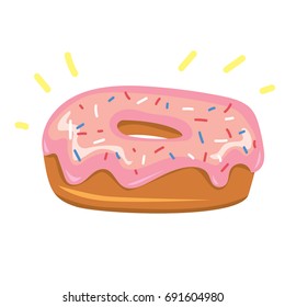 Vector isolated on white background cartoon comic style illustration of sweet tasty pink delicious donut pastry