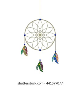 Vector isolated on white dream catcher. Traditional symbol of native american indian.