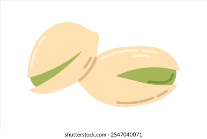 Vector isolated on white, flat illustration of green pistachio nut in shell.