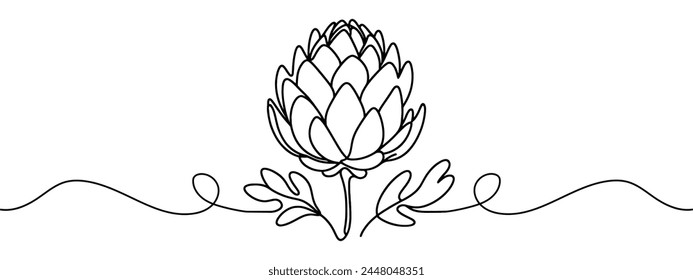 Vector isolated one artichoke flower colorless black and white contour line drawing