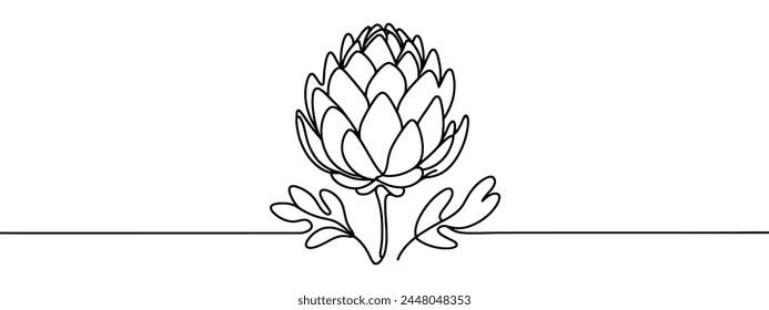 Vector isolated one artichoke flower colorless black and white contour line drawing