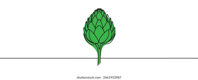 Vector isolated one artichoke flower colorless black and white contour line drawing.