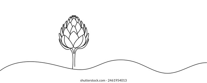 Vector isolated one artichoke flower colorless black and white contour line drawing.