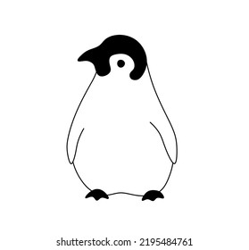 Vector isolated one baby penguin  colorless black   white contour line drawing