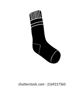 Vector isolated one black sock colorless black outline silhouette symbol