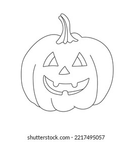 Vector isolated one carved halloween smiling pumpkin with sinister smile colorless black and white contour line easy drawing